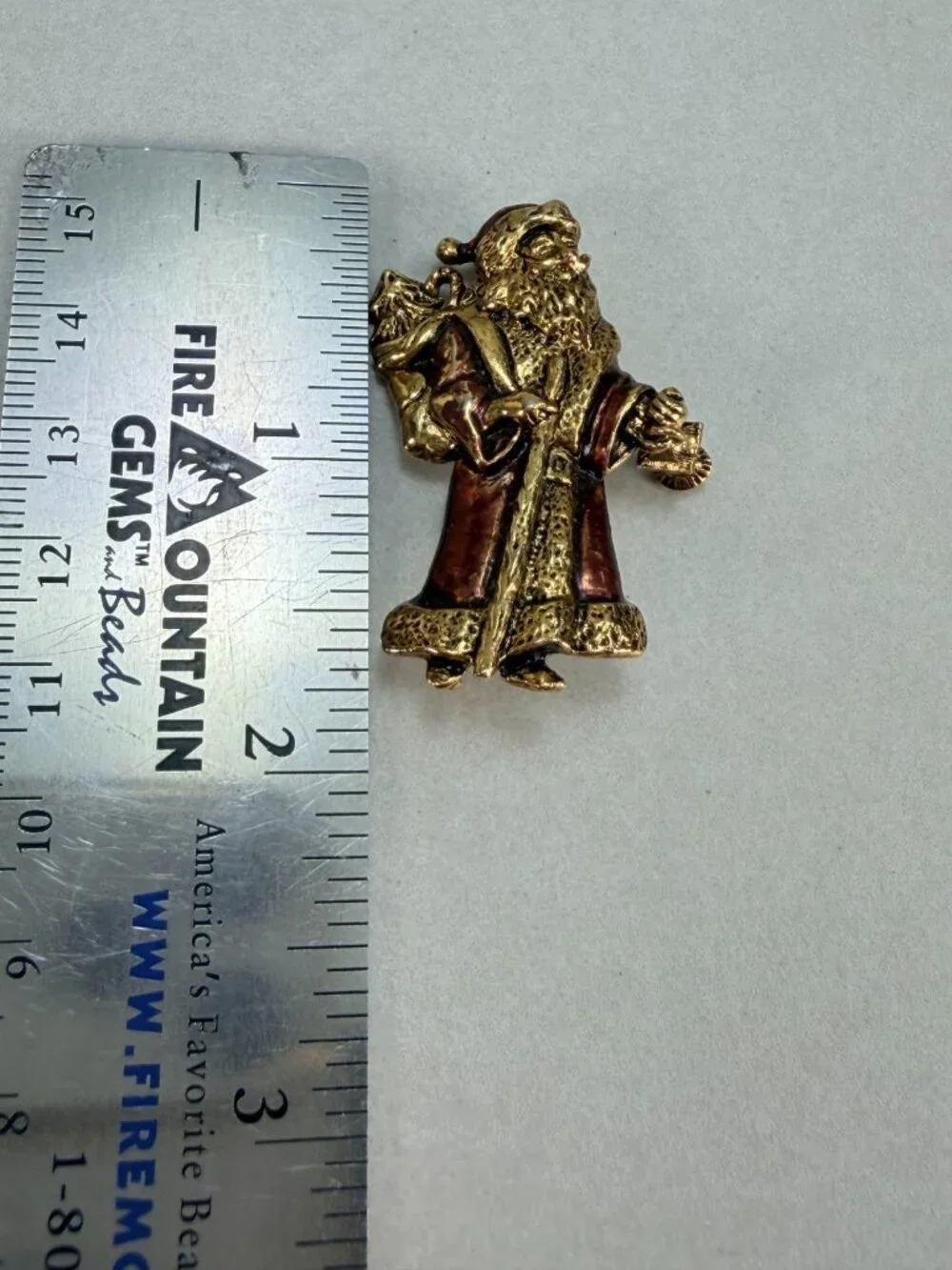 Vintage Santa Claus Brooch Gold Tone Enamel USA Christmas Dangling Lantern Pin